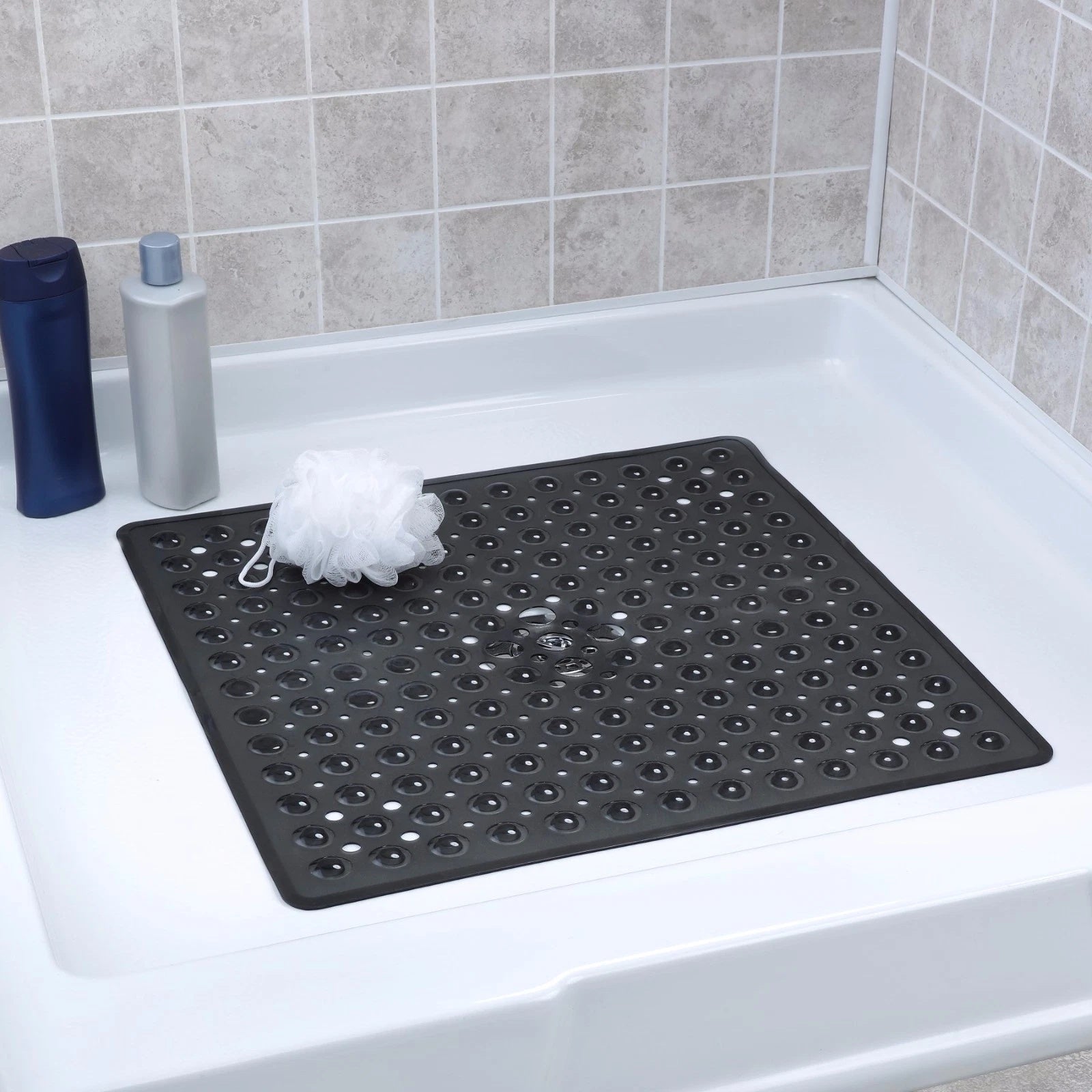 Non-Slip Bath Mat with Suction Base – Quick Drainage Shower Mat for Safety and Comfort, Square Design, Easy to Clean 1