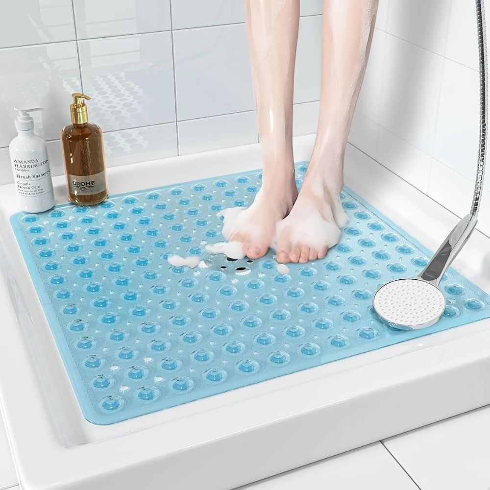 Non-Slip Bath Mat with Suction Base – Quick Drainage Shower Mat for Safety and Comfort, Square Design, Easy to Clean 3