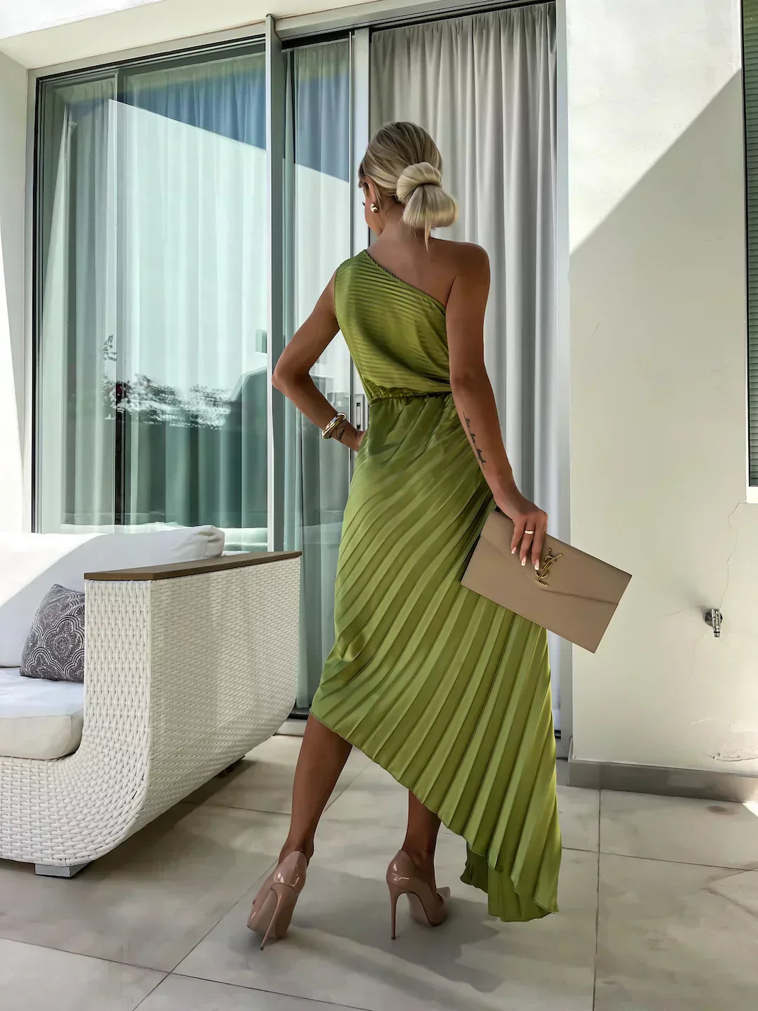 Olivia Women's Midi Dress | One Shoulder A-Line with Rose Detail, Elegant Cocktail Dress 3