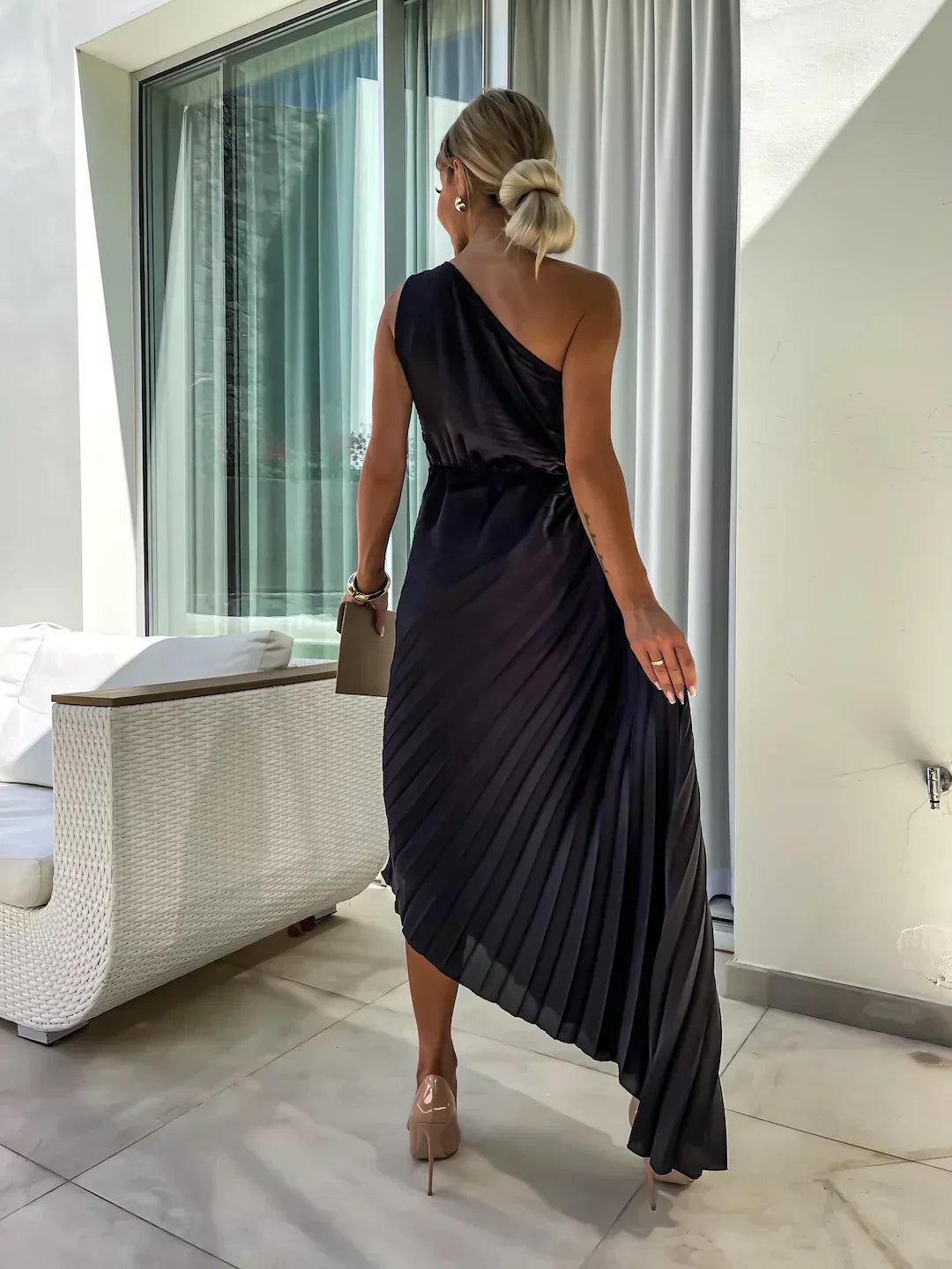 Olivia Women's Midi Dress | One Shoulder A-Line with Rose Detail, Elegant Cocktail Dress 6
