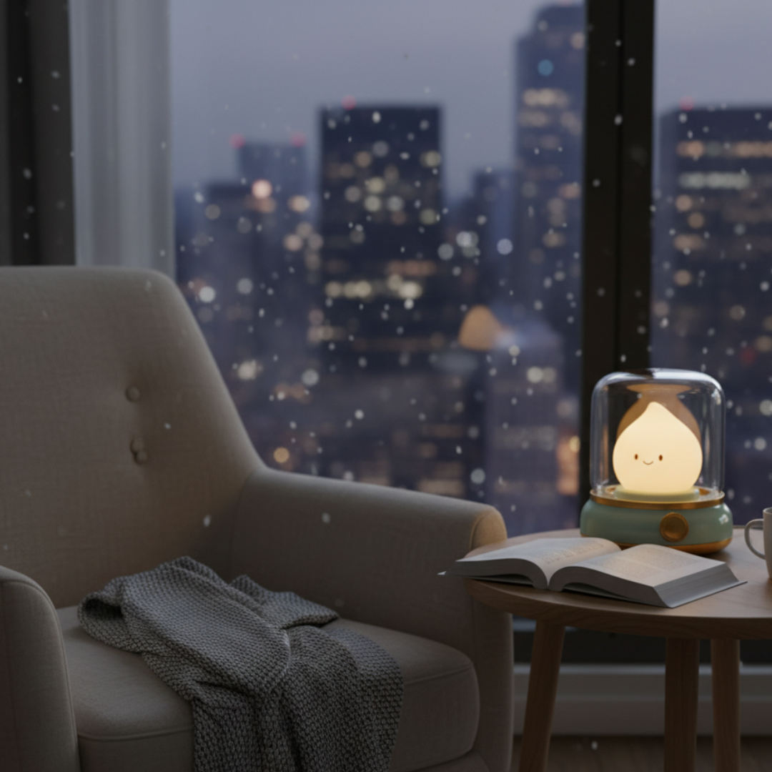 Portable Vintage Lantern LED Night Light - USB-C Rechargeable Bedside Lamp, Green/Yellow