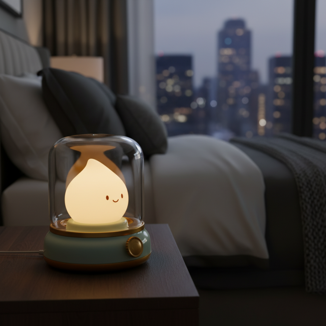 Portable Vintage Lantern LED Night Light - USB-C Rechargeable Bedside Lamp, Green/Yellow