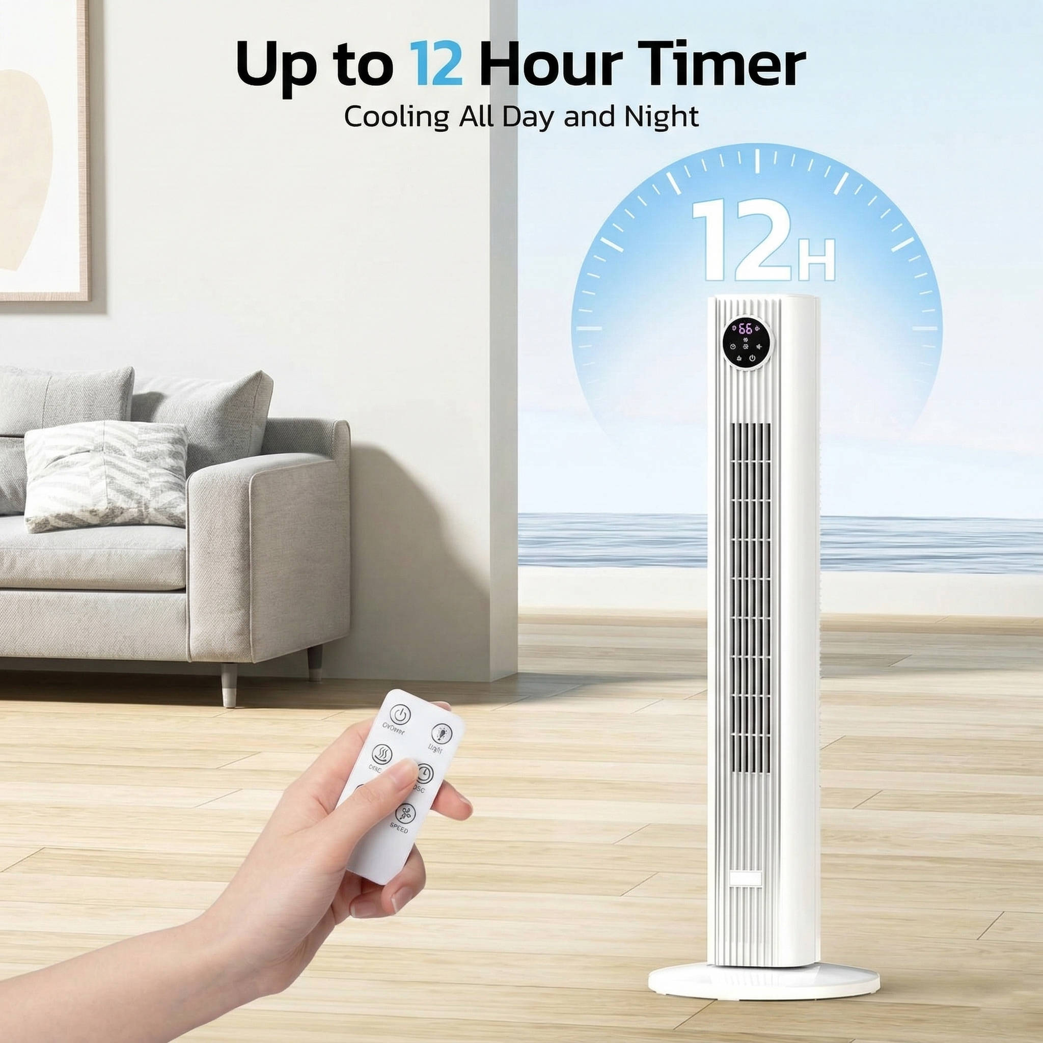 Portable Air Conditioner Tower with Remote Control and 90-Degree Oscillation for Bedroom 3