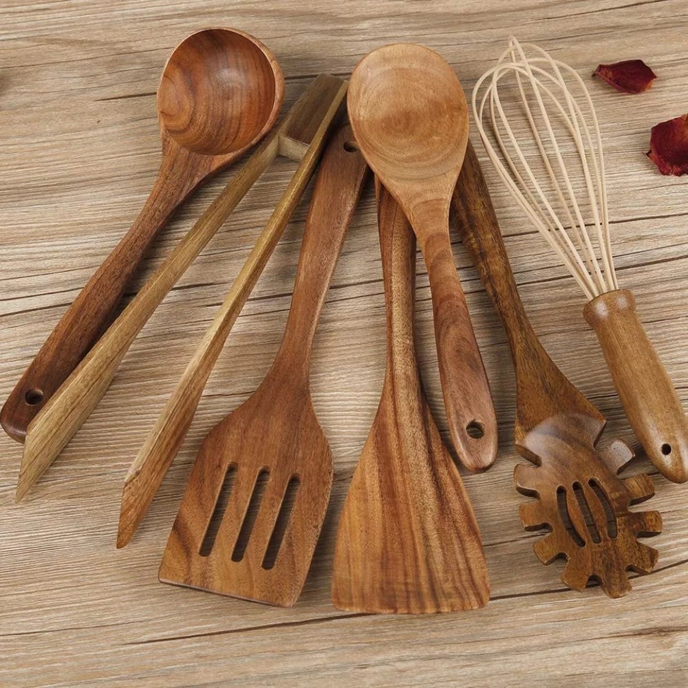 Premium Wooden Cooking Utensil Set – 7 Durable Eco-Friendly Kitchen Tools for Stirring, Flipping, and Serving 0