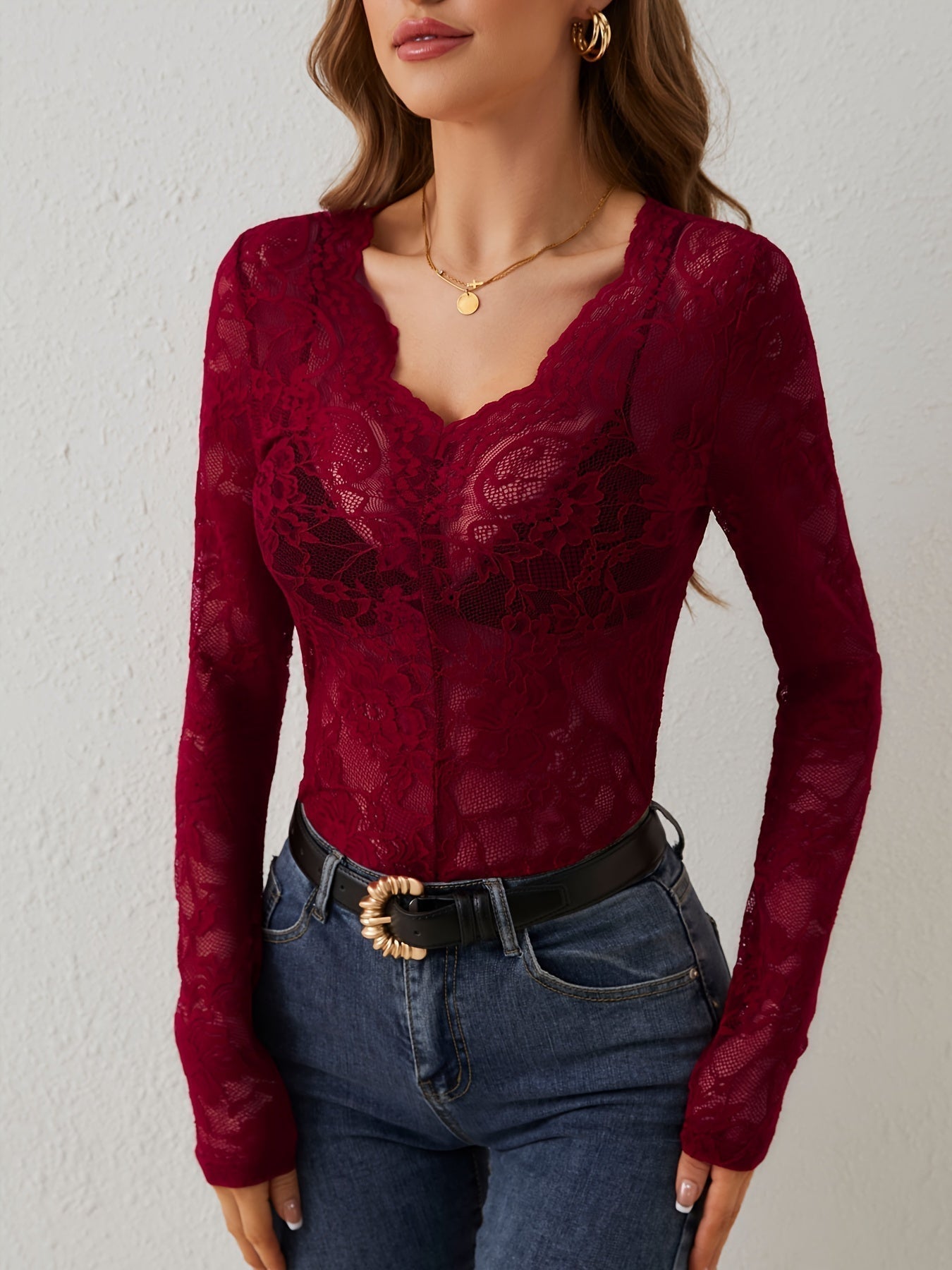 Rosa Women's Blouse | Floral Lace, Slim Fit Long Sleeve 0