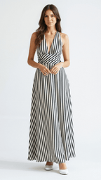 Sandy Women's Maxi Dress | Striped V-Neck, Summer Elegance 0