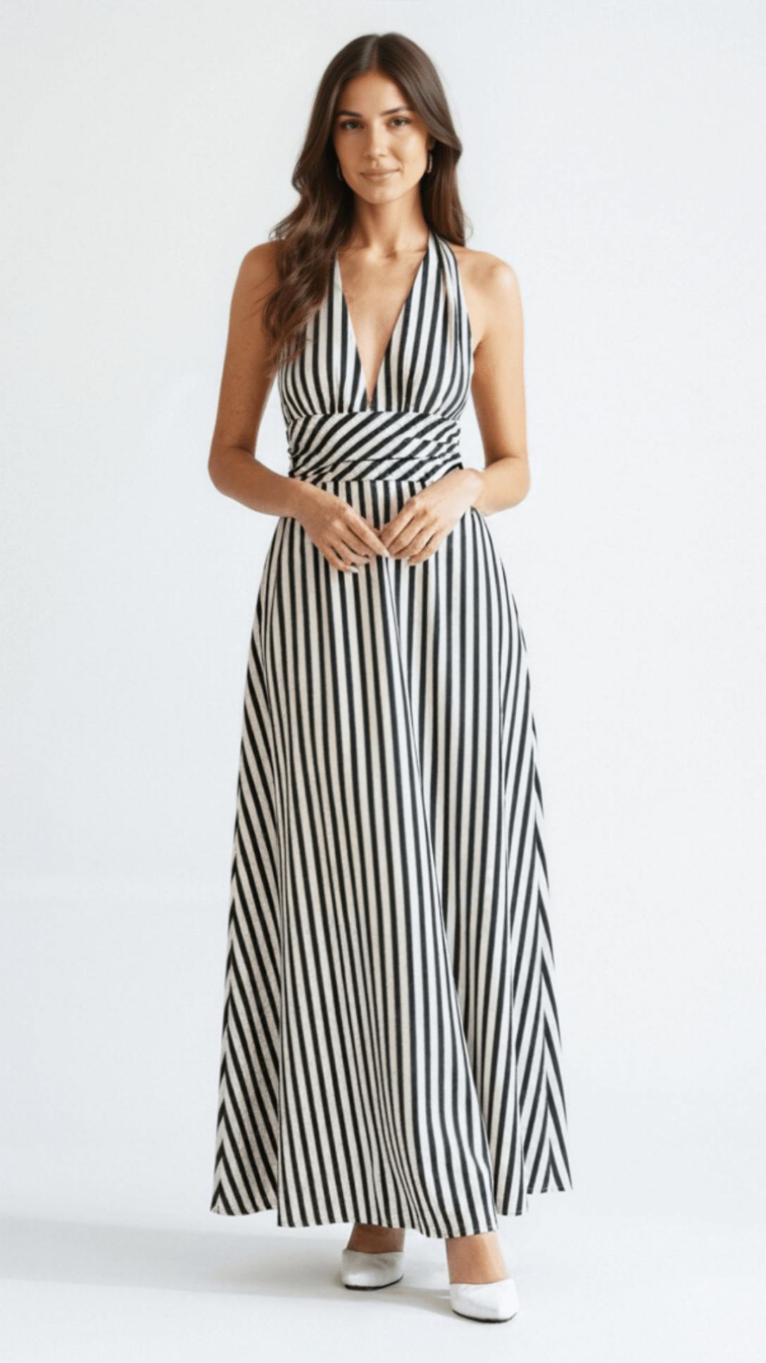 Sandy Women's Maxi Dress | Striped V-Neck, Summer Elegance 0