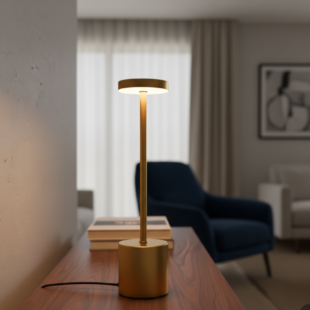 Sculptura Rechargeable LED Table Lamp - Cordless Minimalist Brass Desk Light