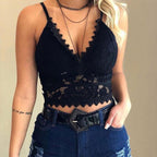 Sierra Women's V-Neck Mesh Crop Top | Adjustable Straps, Elegant Design 0