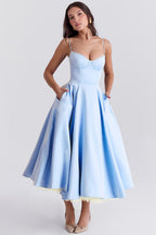 Sophia Women's Midi Dress | Ducal Satin with Tulle Skirt, Elegant Cocktail Dress 0