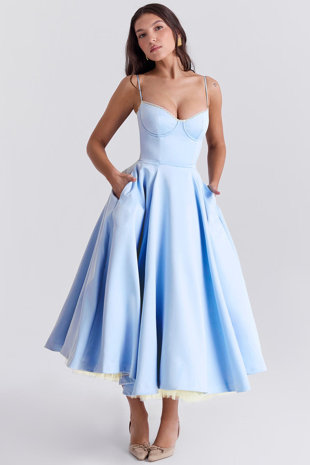 Sophia Women's Midi Dress | Ducal Satin with Tulle Skirt, Elegant Cocktail Dress 0