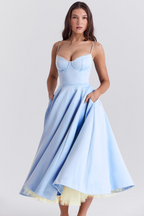 Sophia Women's Midi Dress | Ducal Satin with Tulle Skirt, Elegant Cocktail Dress 1
