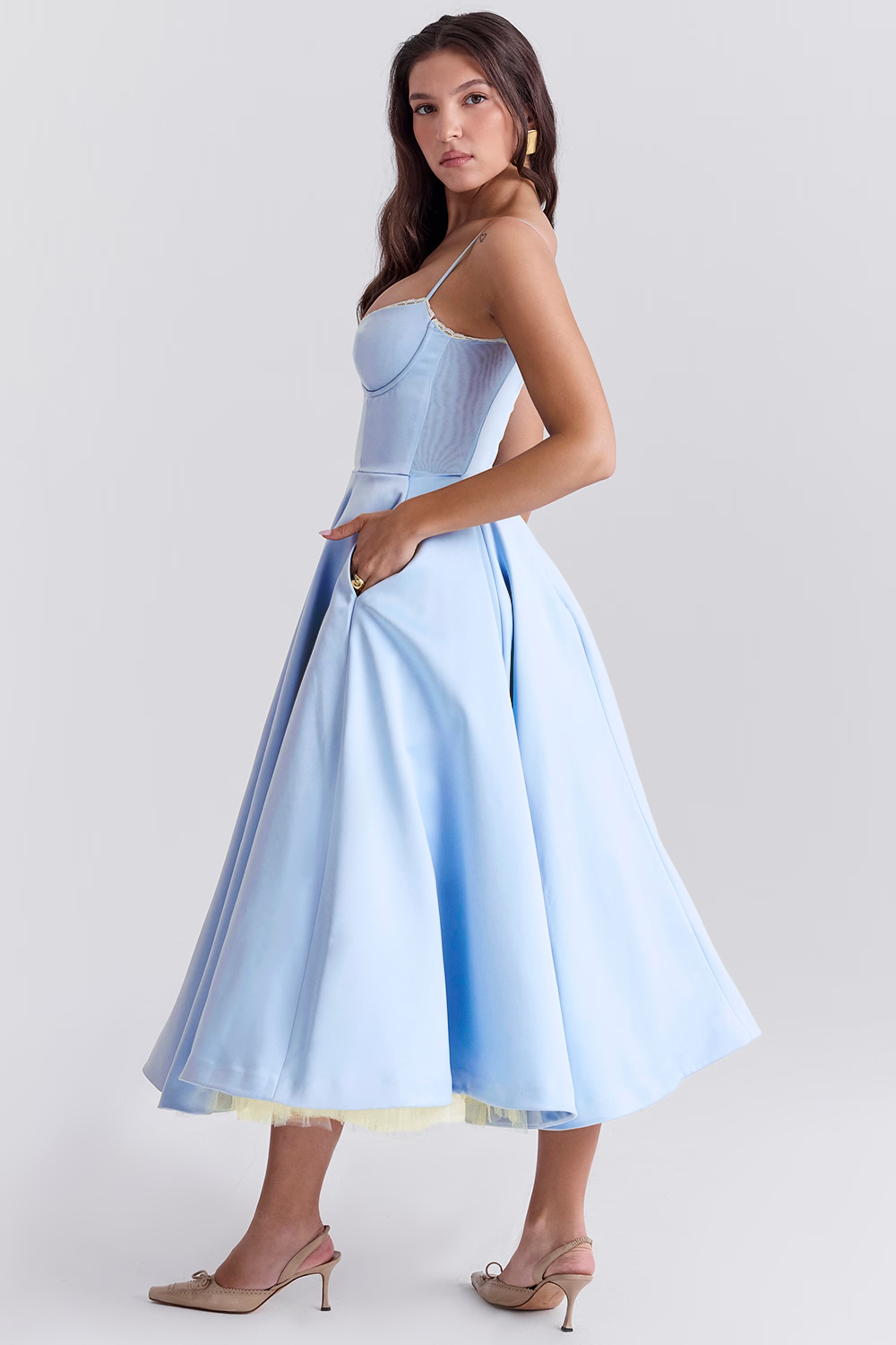 Sophia Women's Midi Dress | Ducal Satin with Tulle Skirt, Elegant Cocktail Dress 2