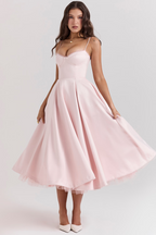 Sophia Women's Midi Dress | Ducal Satin with Tulle Skirt, Elegant Cocktail Dress 4