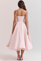 Sophia Women's Midi Dress | Ducal Satin with Tulle Skirt, Elegant Cocktail Dress 5