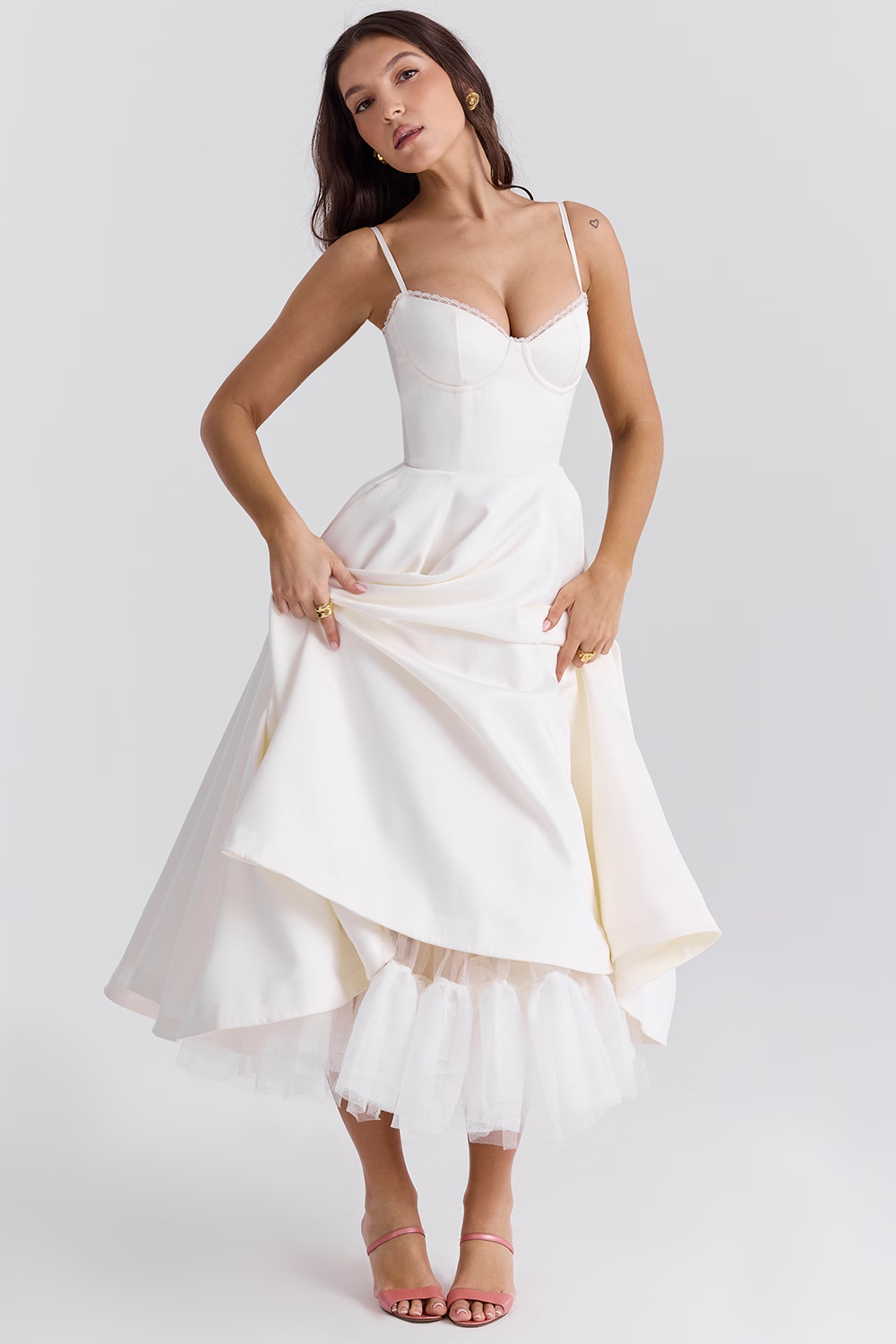 Sophia Women's Midi Dress | Ducal Satin with Tulle Skirt, Elegant Cocktail Dress 7