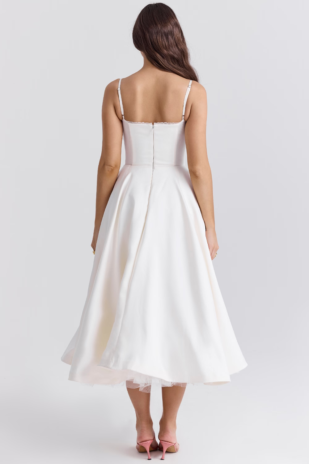 Sophia Women's Midi Dress | Ducal Satin with Tulle Skirt, Elegant Cocktail Dress 8