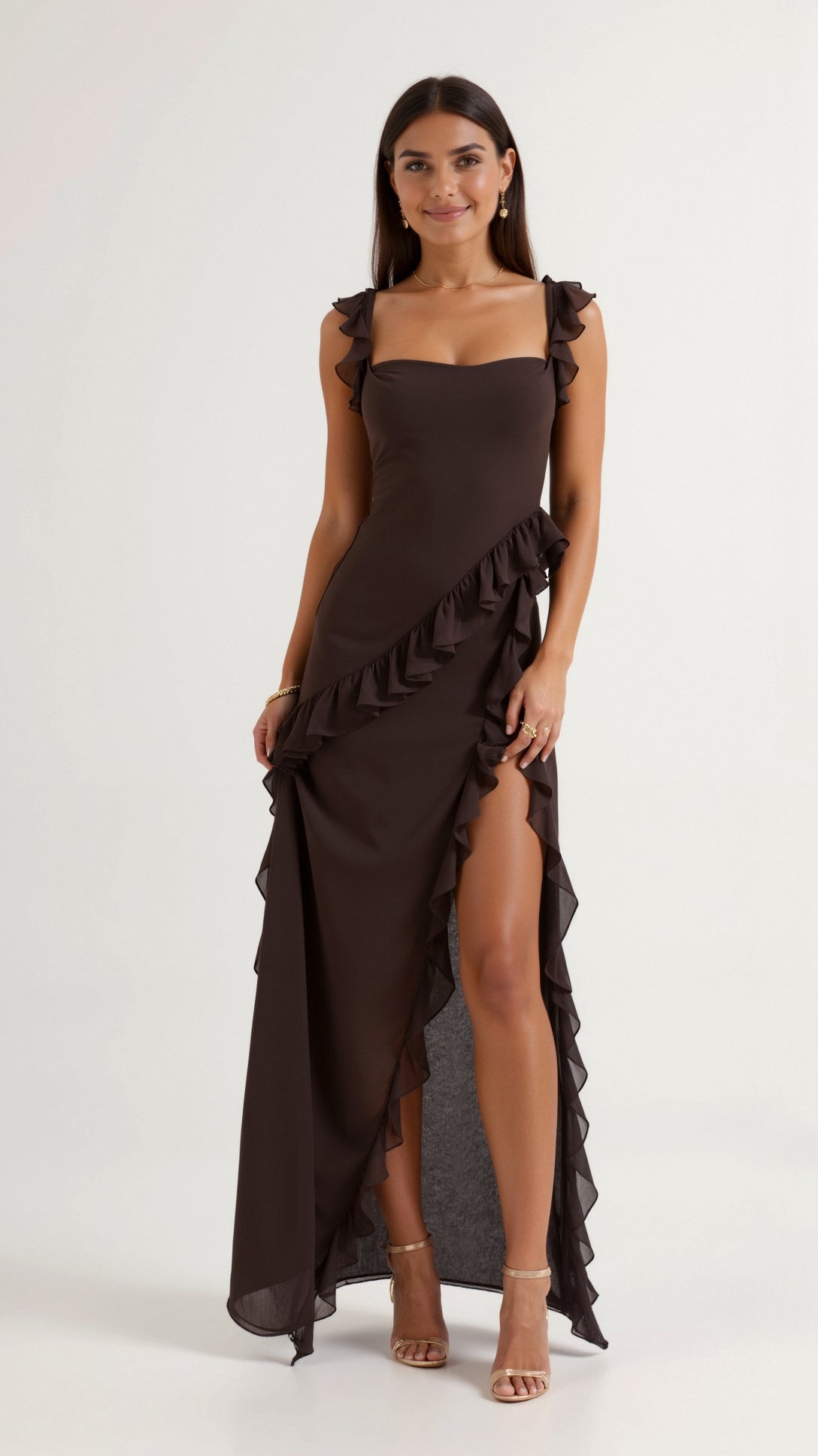 Sophie Women's Maxi Dress | Elegant Ruffles, High Slit 0