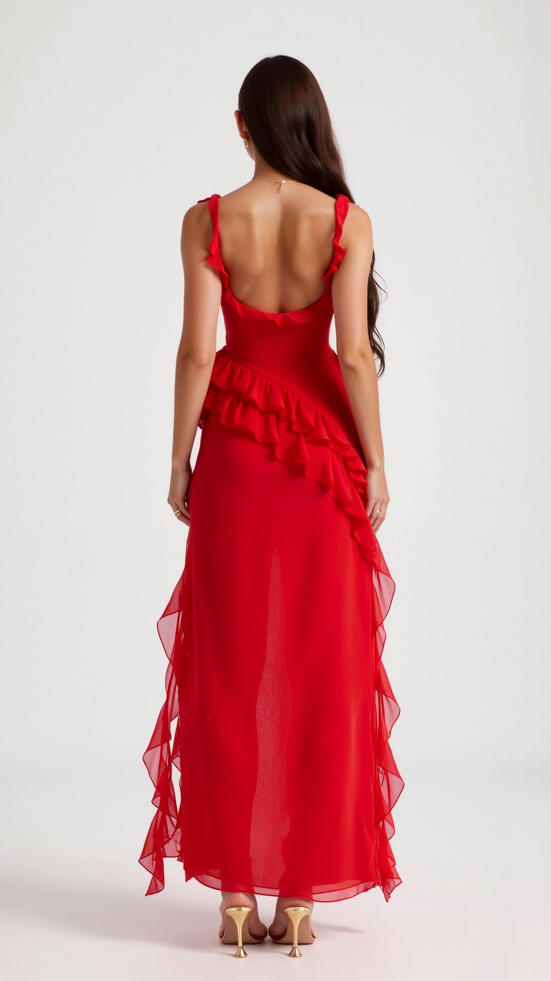 Sophie Women's Maxi Dress | Elegant Ruffles, High Slit 7