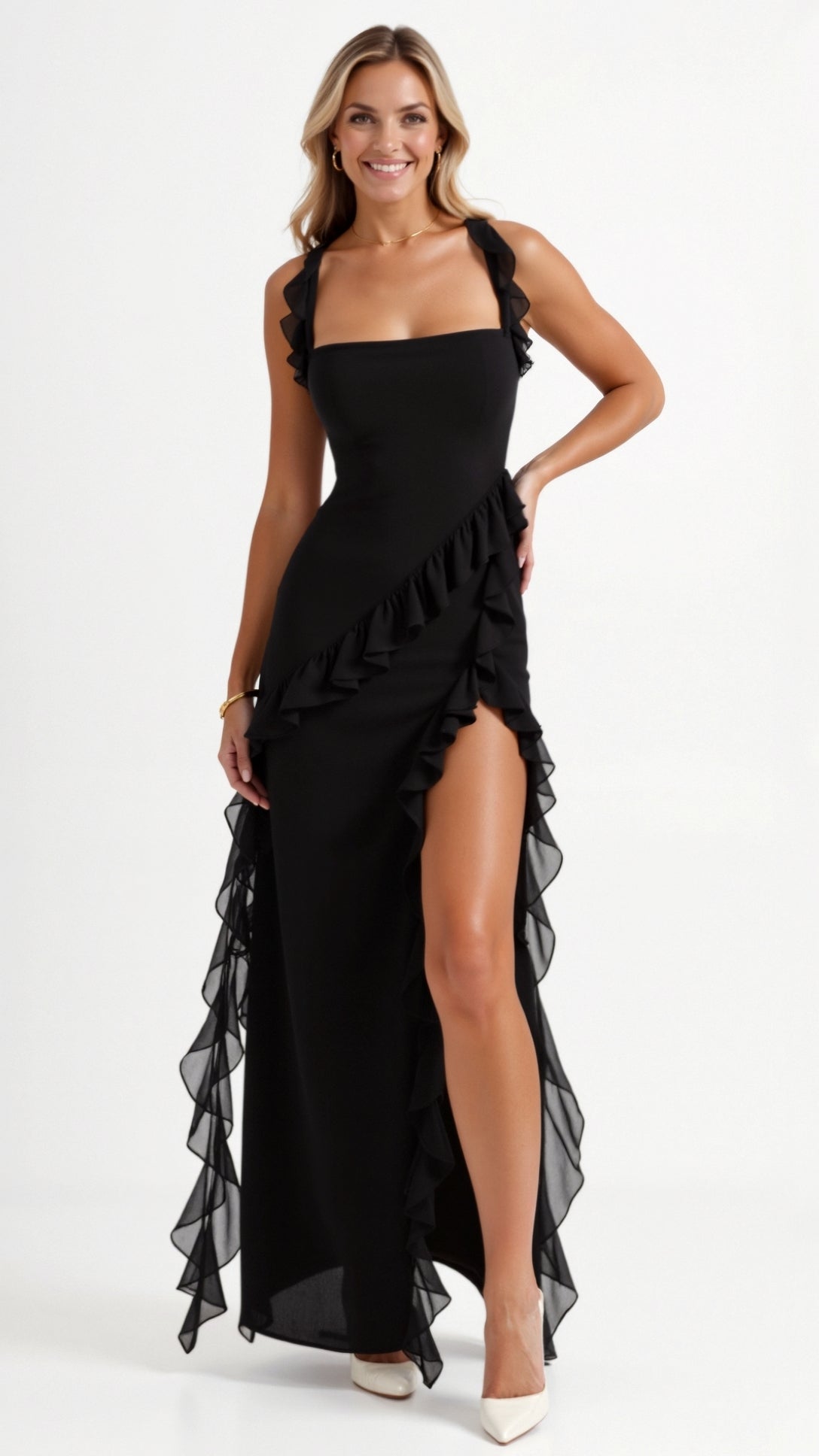 Sophie Women's Maxi Dress | Elegant Ruffles, High Slit 9