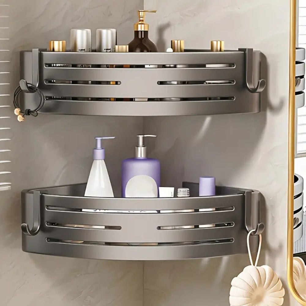 Space-Saving Aluminum Corner Shower Caddy Rack – Rust-Resistant Bathroom Storage Organizer with No Drilling Required 6
