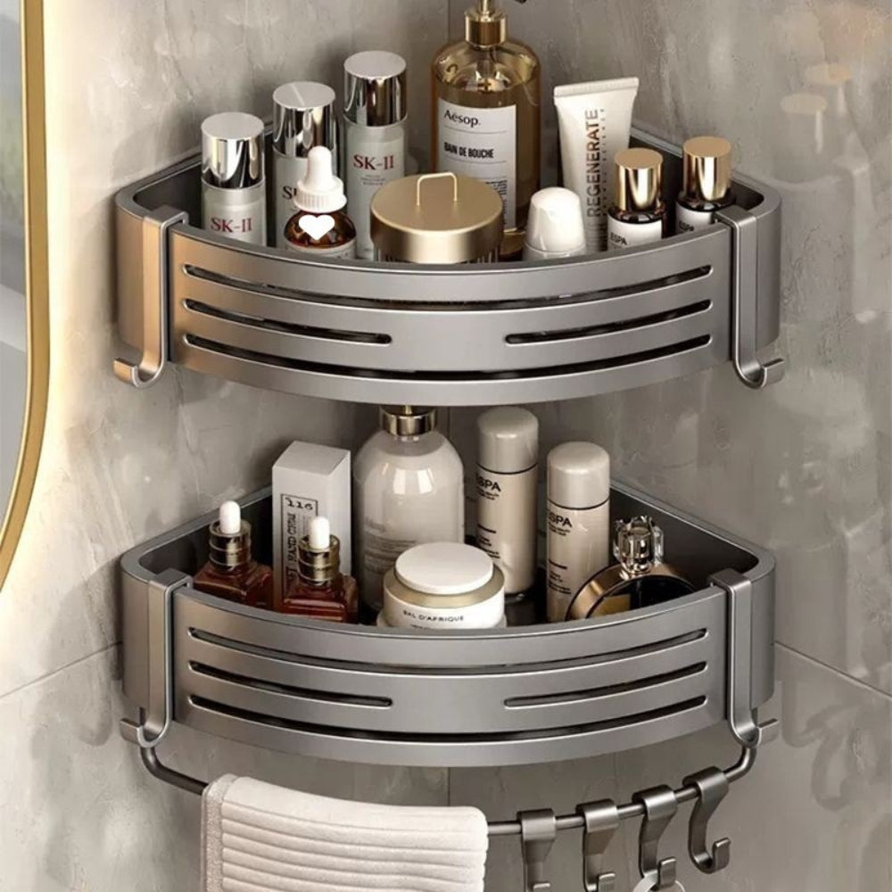 Space-Saving Aluminum Corner Shower Caddy Rack – Rust-Resistant Bathroom Storage Organizer with No Drilling Required 8