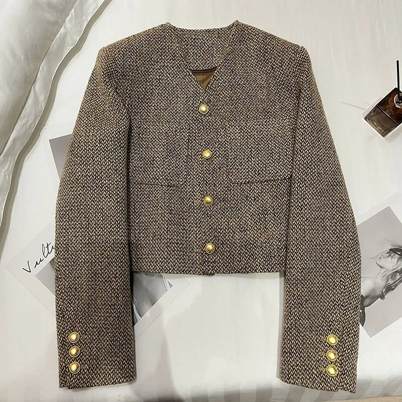 Tailored Women's Cropped Blazer with Gold-Tone Buttons for Office & Casual Wear 1