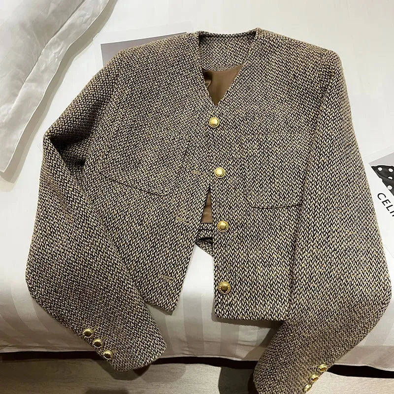 Tailored Women's Cropped Blazer with Gold-Tone Buttons for Office & Casual Wear 3