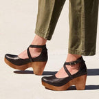 Tara Women's Black Wedge Heels | Closed Toe with Adjustable Ankle Strap 0