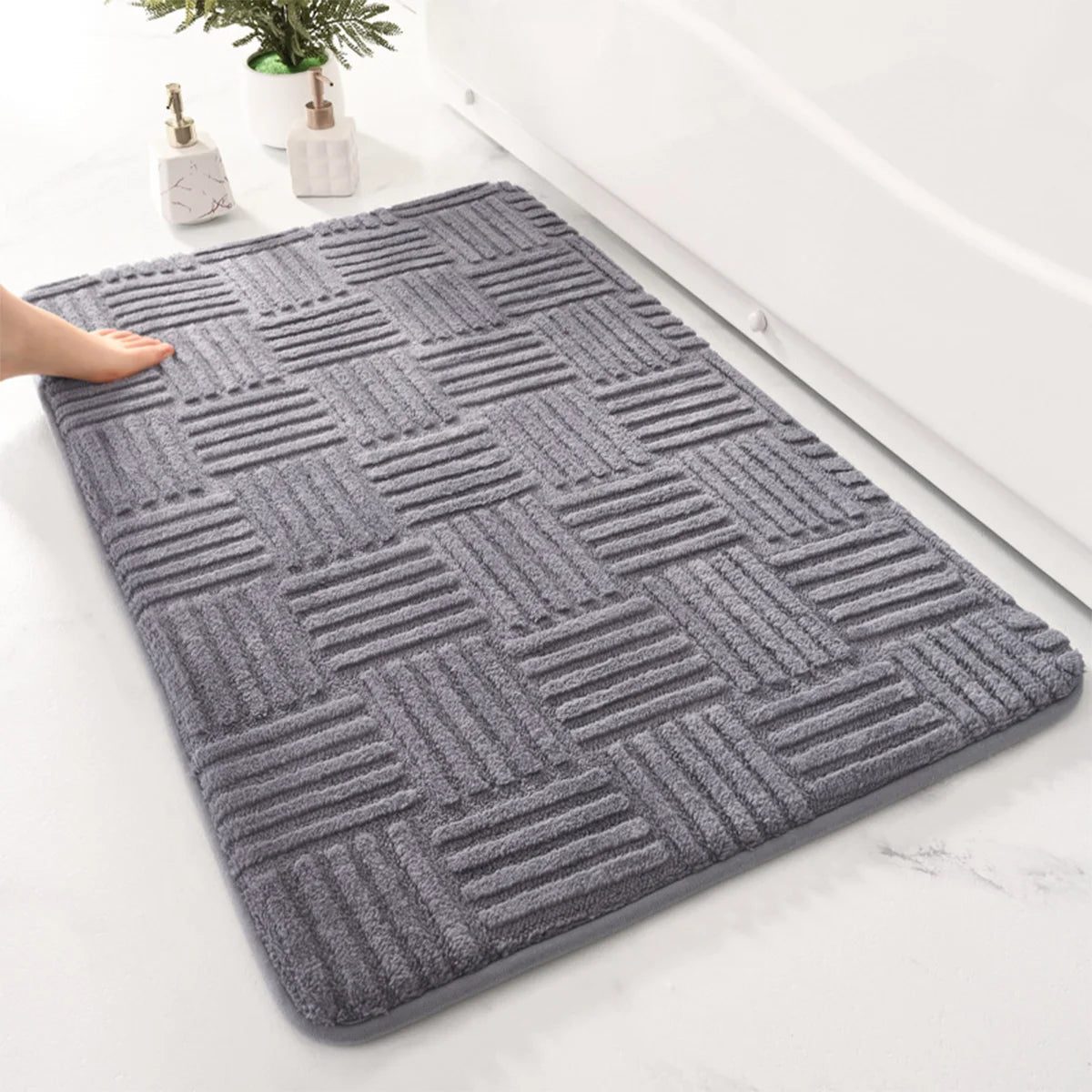 Thick Striped Non-Slip Bath Mat – Soft and Highly Absorbent Bathroom Mat for Shower and Toilet Use 0