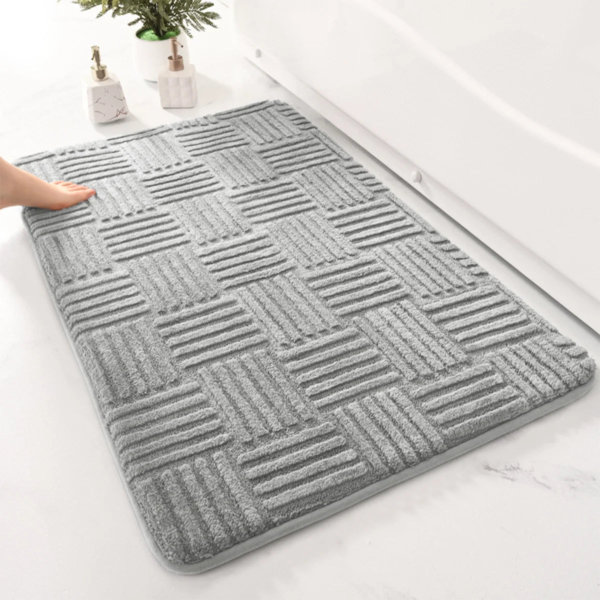 Thick Striped Non-Slip Bath Mat – Soft and Highly Absorbent Bathroom Mat for Shower and Toilet Use 1
