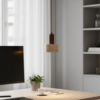 TravertColonna Cylindrical Travertine & Walnut Pendant Light - Japandi LED Ceiling Lamp