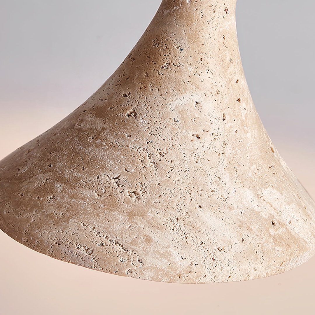 TravertCono Tapered Travertine & Walnut Pendant Light - Japandi Minimalist LED Ceiling Lamp