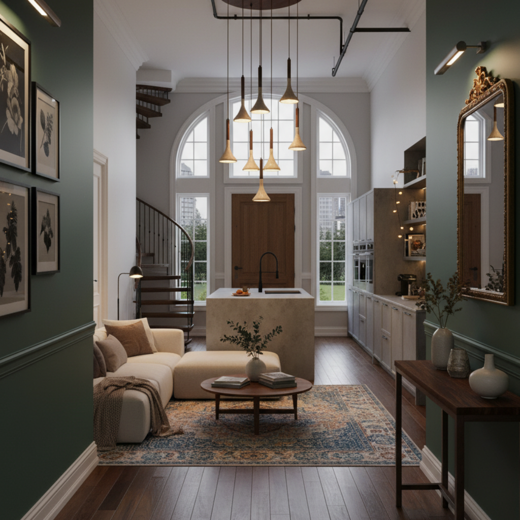 TravertCono Tapered Travertine & Walnut Pendant Light - Japandi Minimalist LED Ceiling Lamp