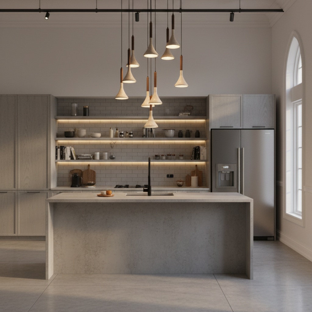 TravertCono Tapered Travertine & Walnut Pendant Light - Japandi Minimalist LED Ceiling Lamp