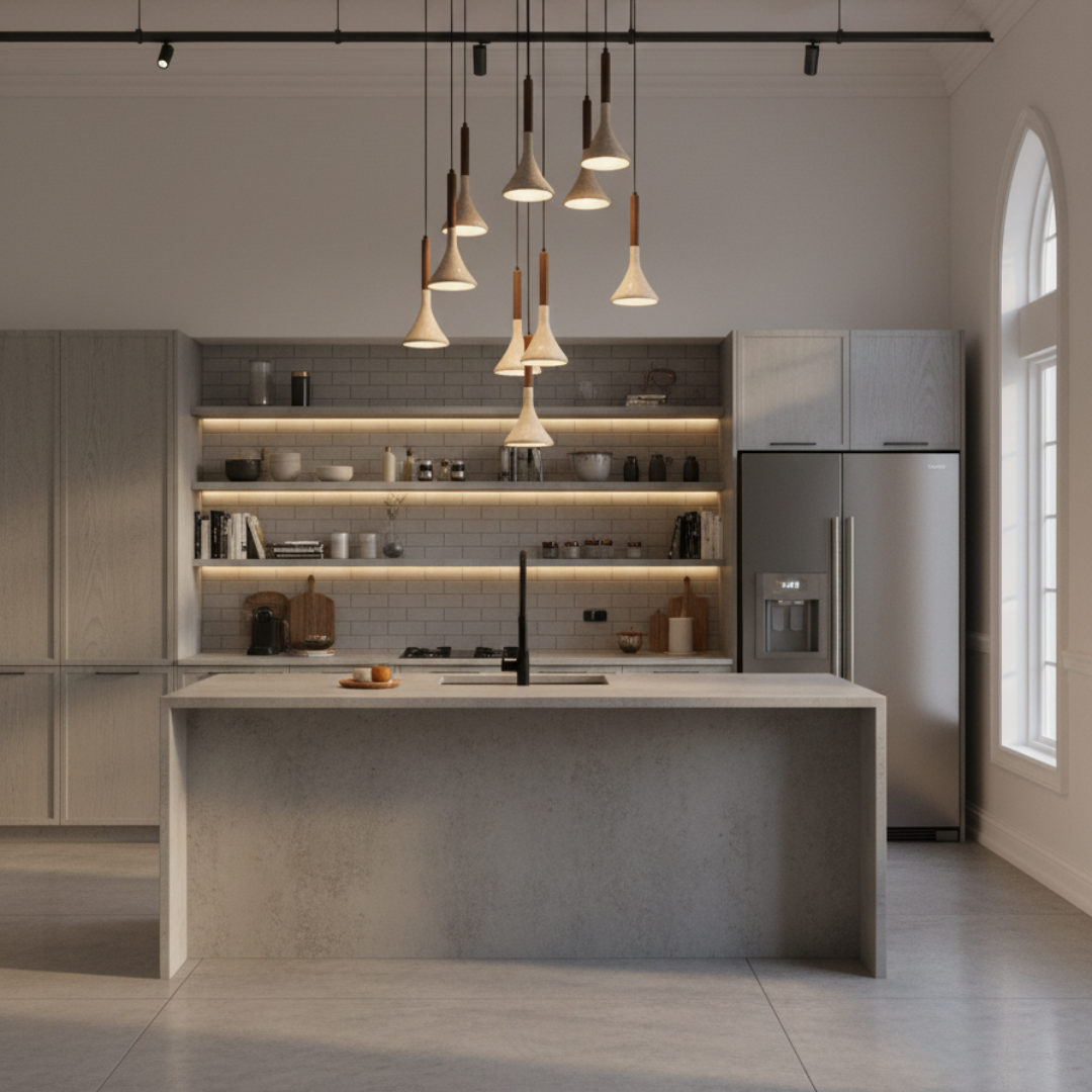 TravertCono Tapered Travertine & Walnut Pendant Light - Japandi Minimalist LED Ceiling Lamp