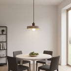 TravertLignum Travertine & Walnut Pendant Light - Japandi Minimalist E27 Ceiling Lamp