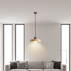 TravertLignum Travertine & Walnut Pendant Light - Japandi Minimalist E27 Ceiling Lamp