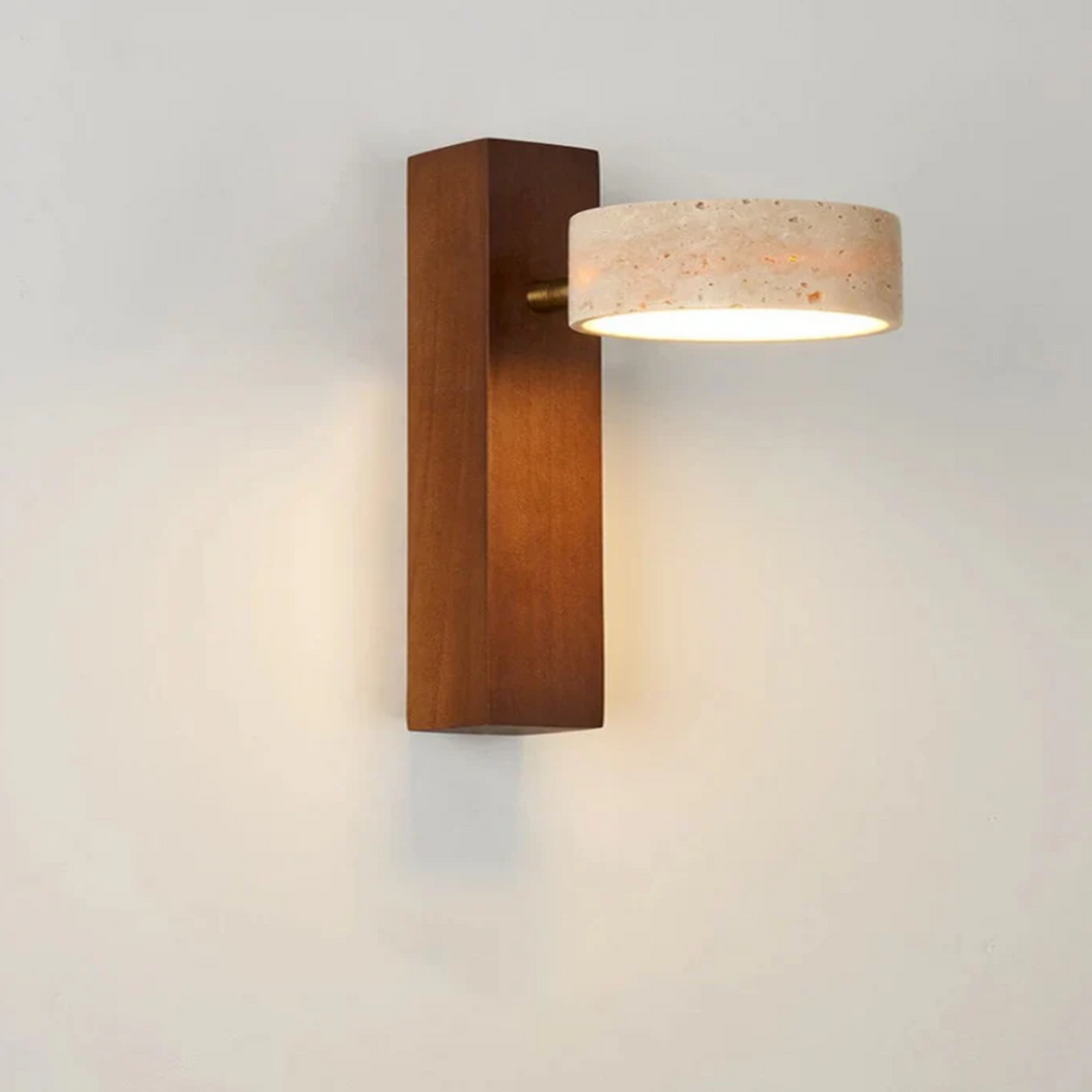 TravertSilva Adjustable Wall Sconce - Natural Travertine & Walnut Wood LED Lamp