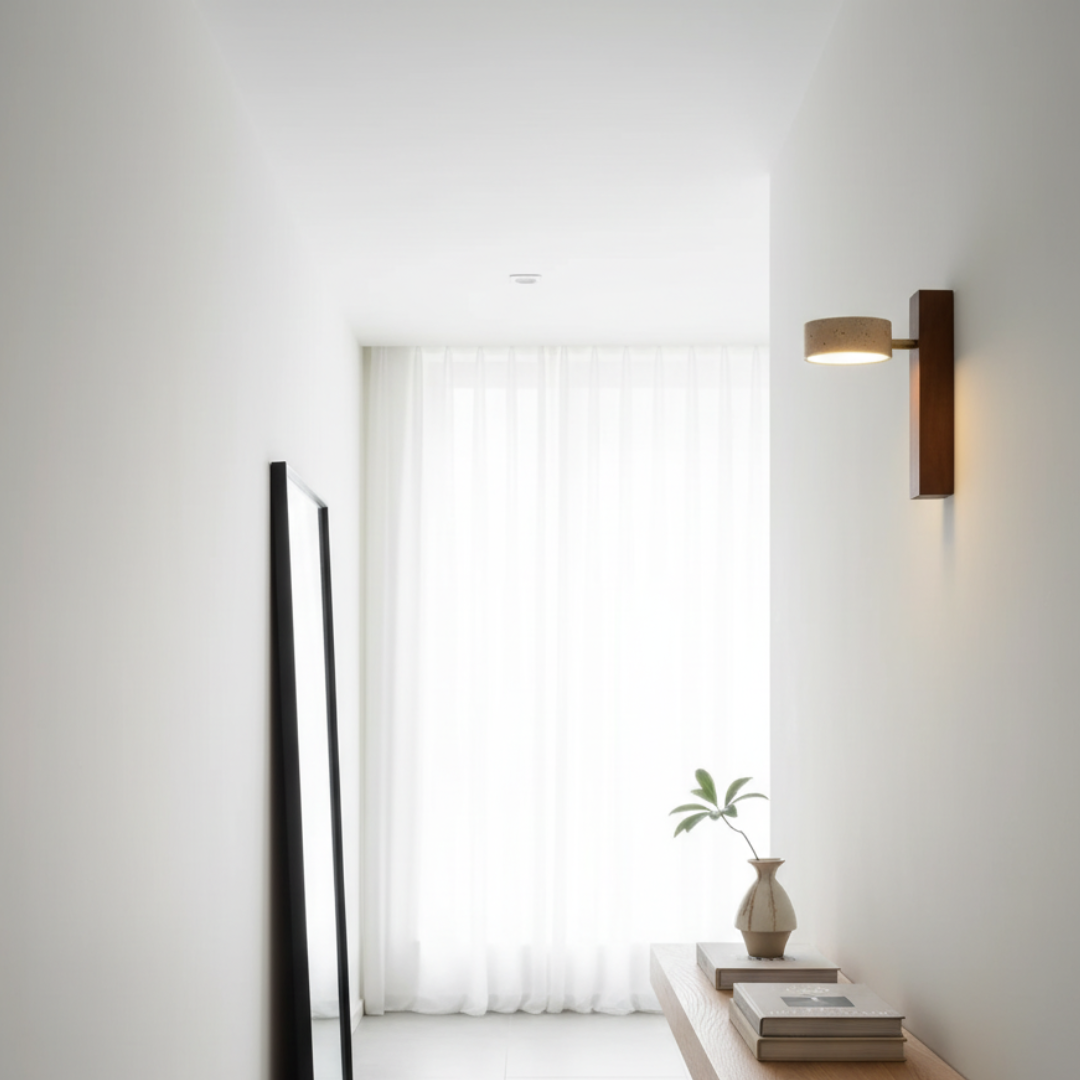 TravertSilva Adjustable Wall Sconce - Natural Travertine & Walnut Wood LED Lamp