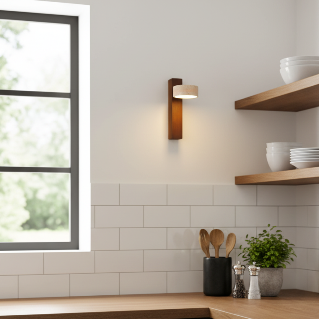 TravertSilva Adjustable Wall Sconce - Natural Travertine & Walnut Wood LED Lamp