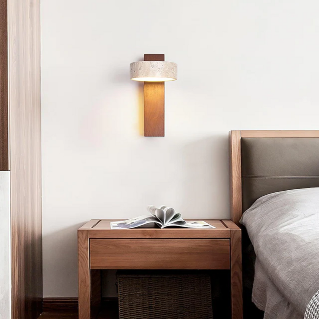 TravertSilva Adjustable Wall Sconce - Natural Travertine & Walnut Wood LED Lamp