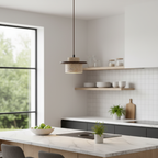 TravertStrata Travertine & Walnut Pendant Light - Japandi Minimalist E27 Ceiling Lamp