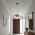 TravertStrata Travertine & Walnut Pendant Light - Japandi Minimalist E27 Ceiling Lamp