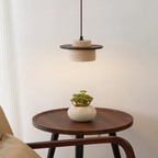 TravertStrata Travertine & Walnut Pendant Light - Japandi Minimalist E27 Ceiling Lamp