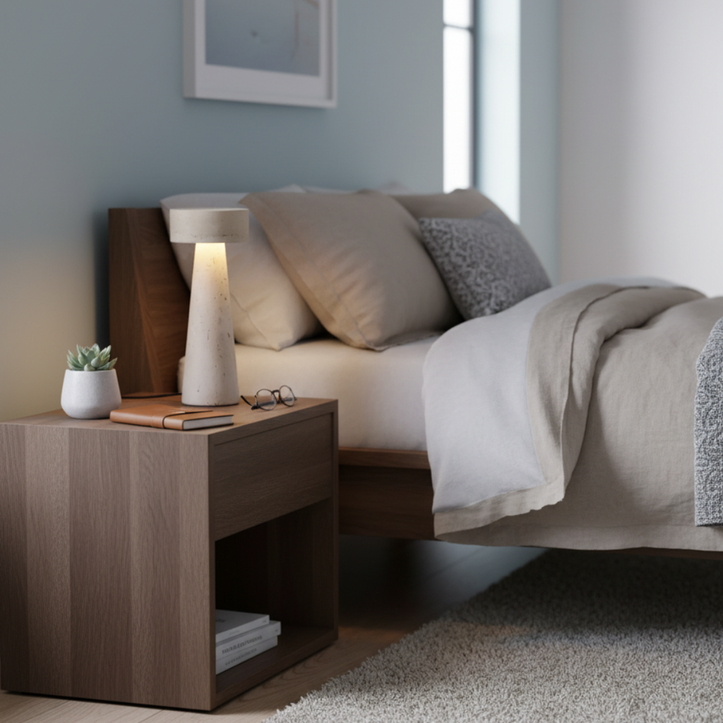 TravertUmbra Travertine Mushroom Lamp - Modern Minimalist Stone Table Light