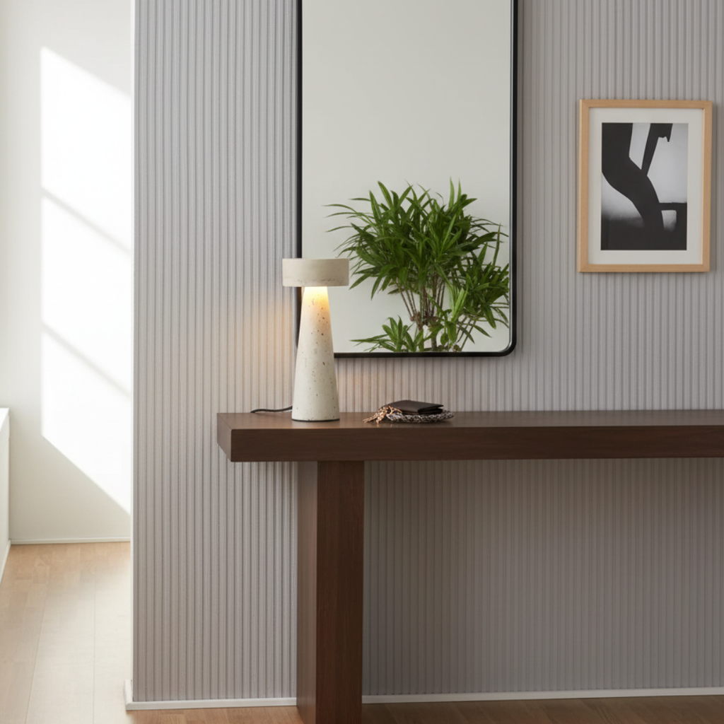 TravertUmbra Travertine Mushroom Lamp - Modern Minimalist Stone Table Light