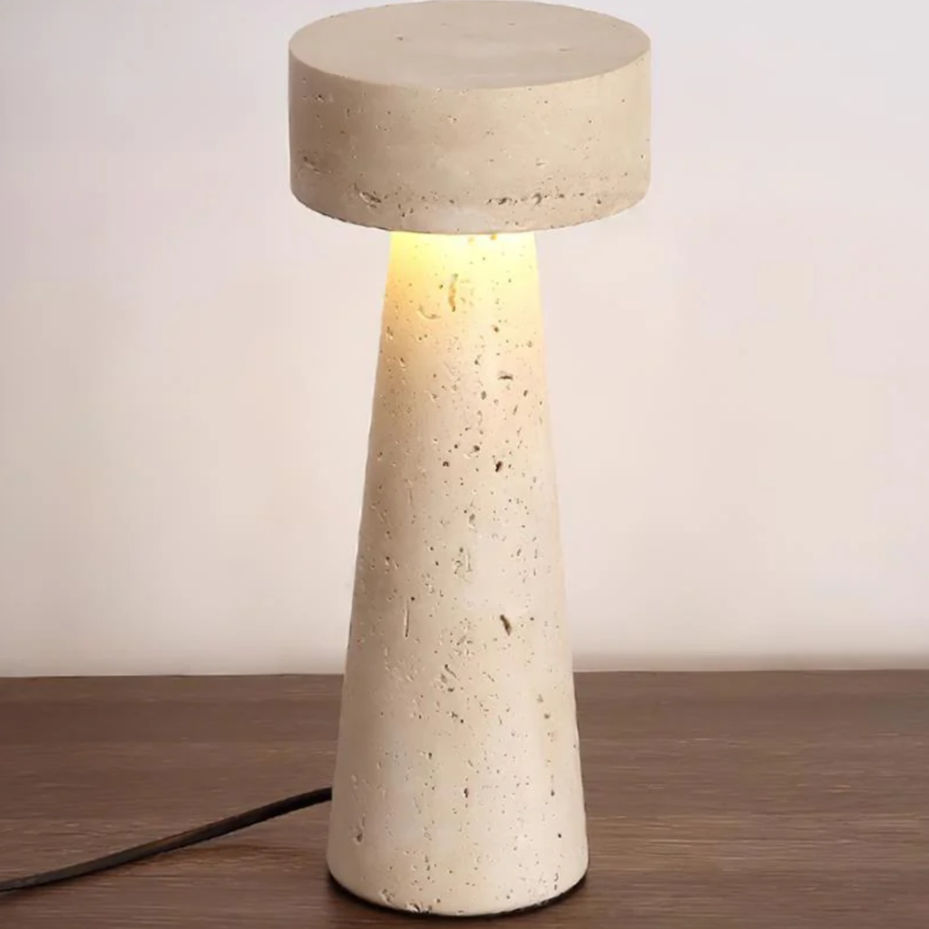 TravertUmbra Travertine Mushroom Lamp - Modern Minimalist Stone Table Light