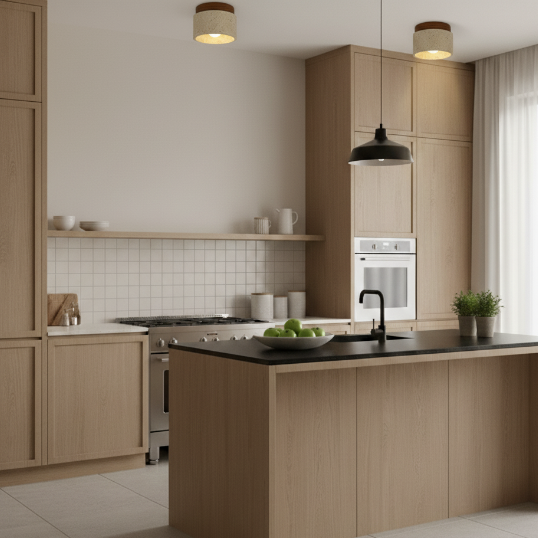 Travertine Stone Ceiling Light - Organic Modern Small Flush Mount for Hallway & Bedroom