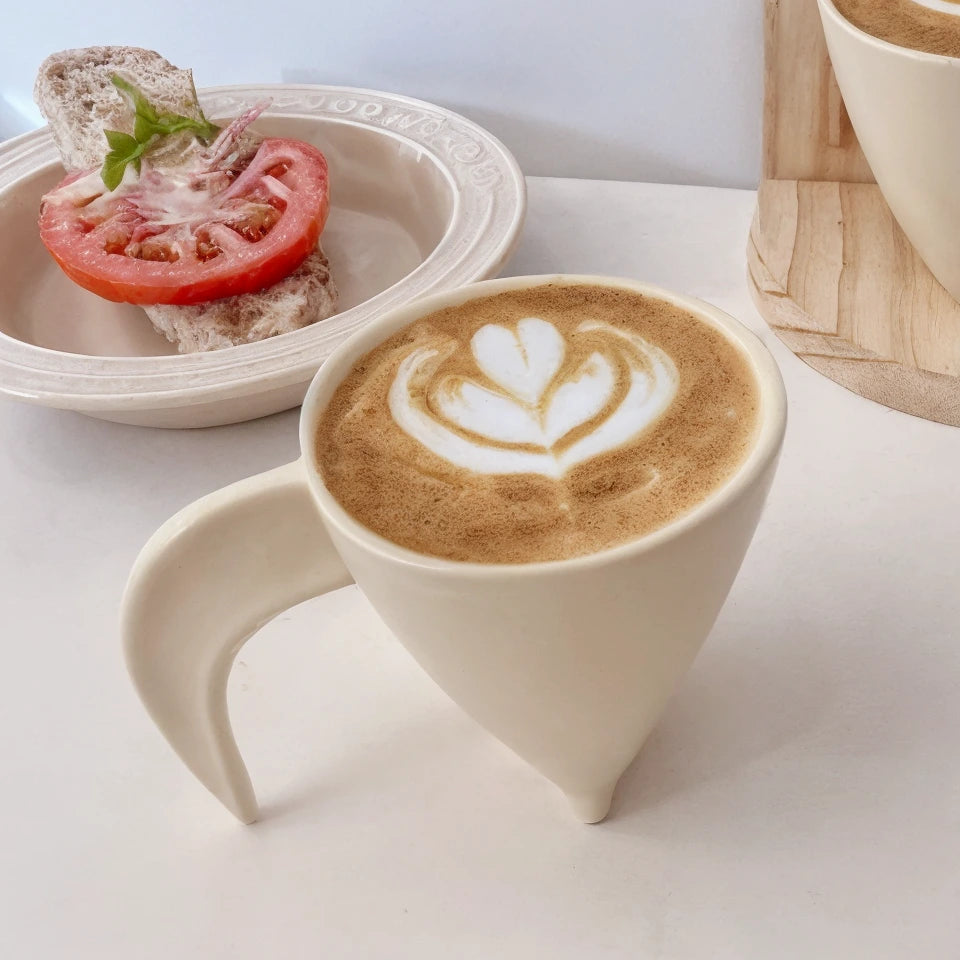 Triangular Porcelain Mug with Dual Handle Options – 220 ml Capacity for Coffee and Tea, Elegant Design with Stable Base 2